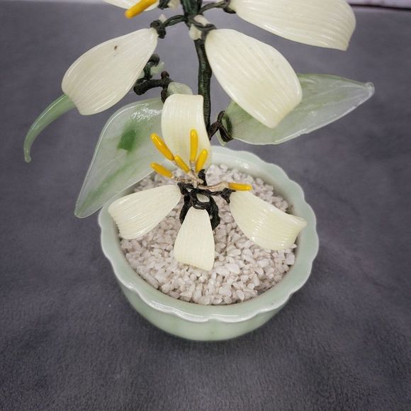 Taiwanese Spinach Jade & Semi Precious Gems Bonsai Tree, Vintage Bonsai Tree, Fl - Picture 8 of 11